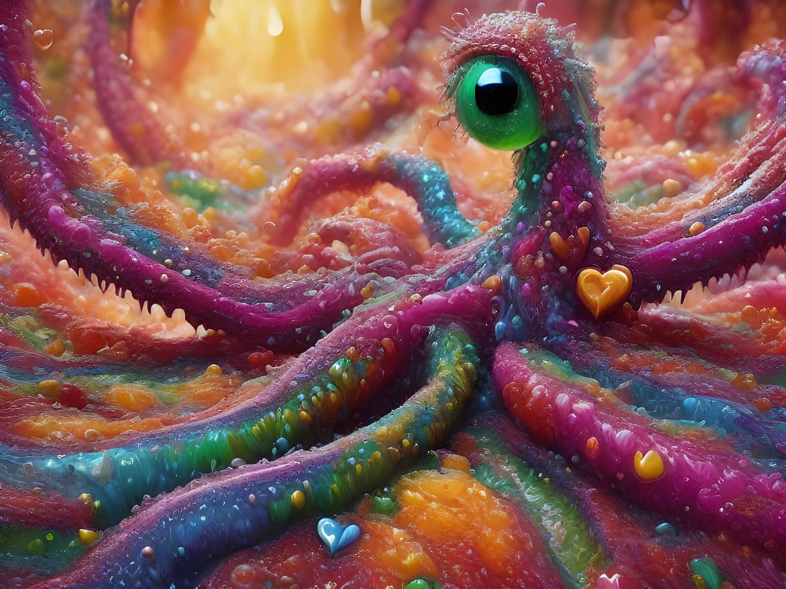 Chibi Slime Monster of Lava Hearts and Tentacles