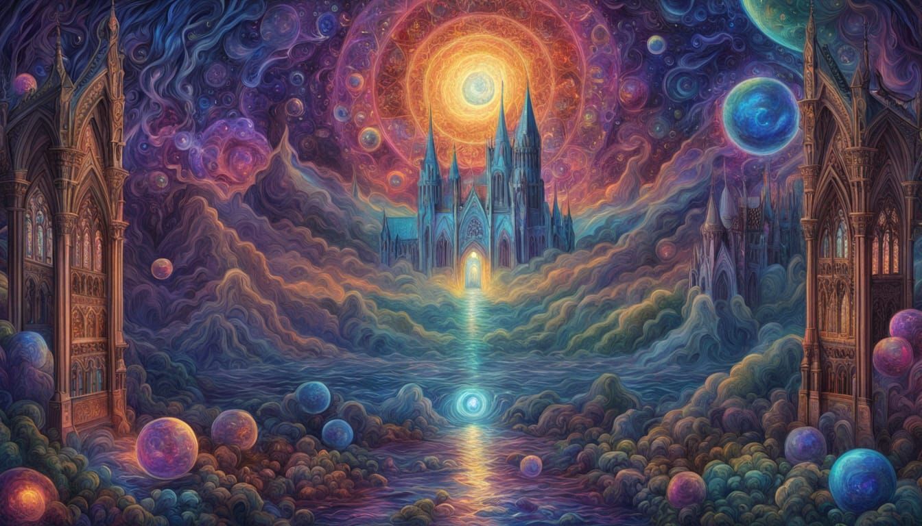 Bubble Cathedral: Holographic Astral Cosmic Illustration