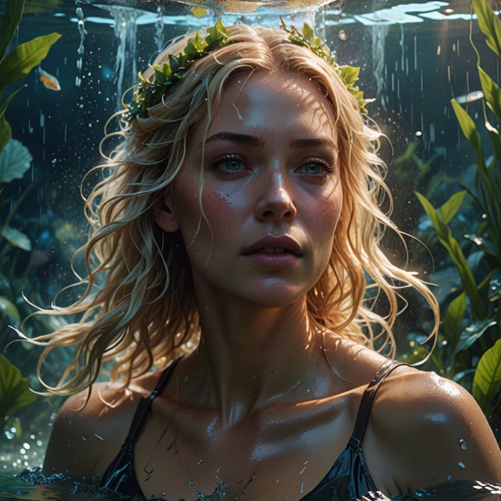 Blonde Woman Emerges Underwater: Concept Art Portrait