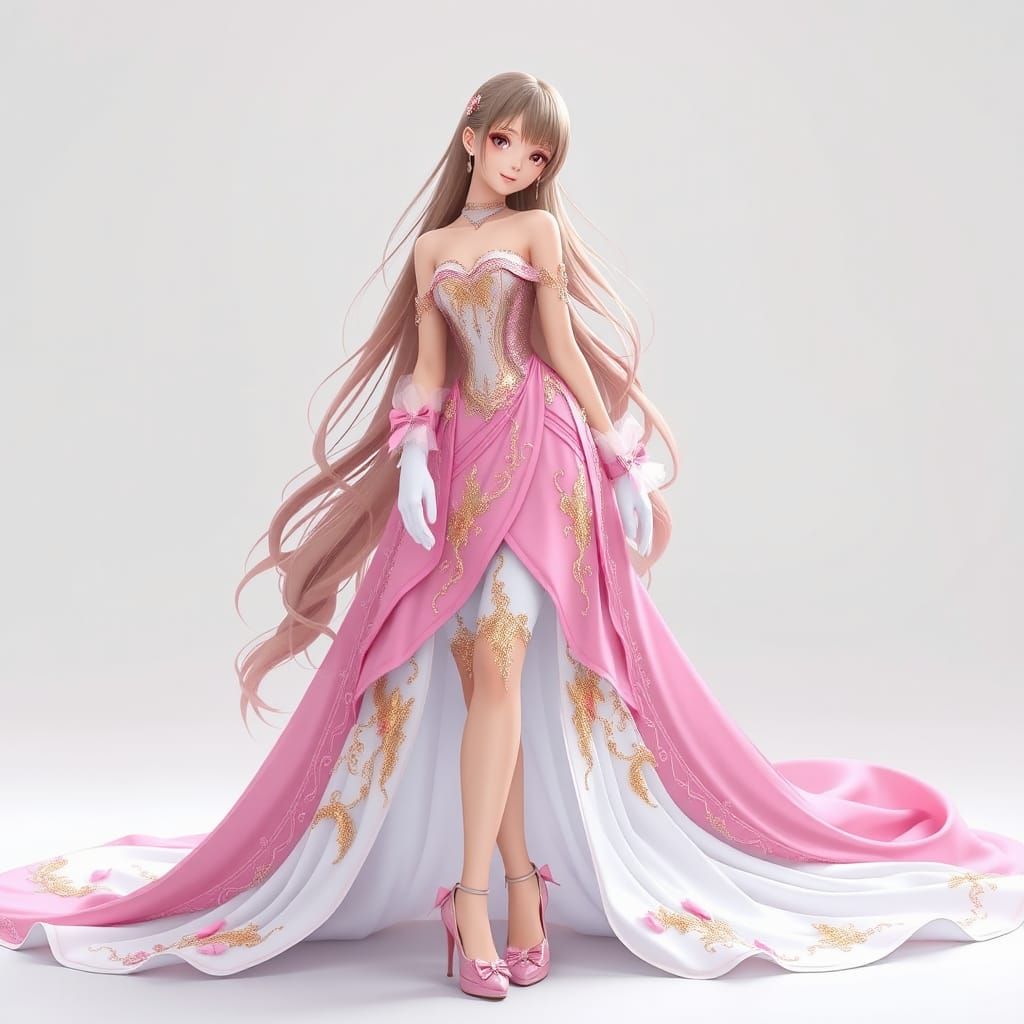 Woman in Pink Dress: 3D Anime Art in WLOP Style
