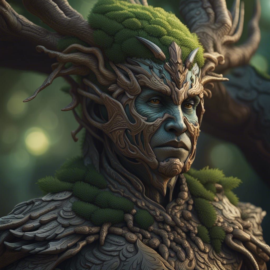 Anthropomorphic Tree Warrior in Photorealistic Style