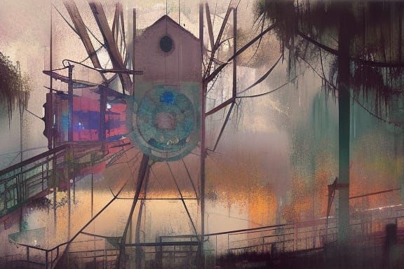 Spooky Abandoned Amusement Park: Digital Mixed Media