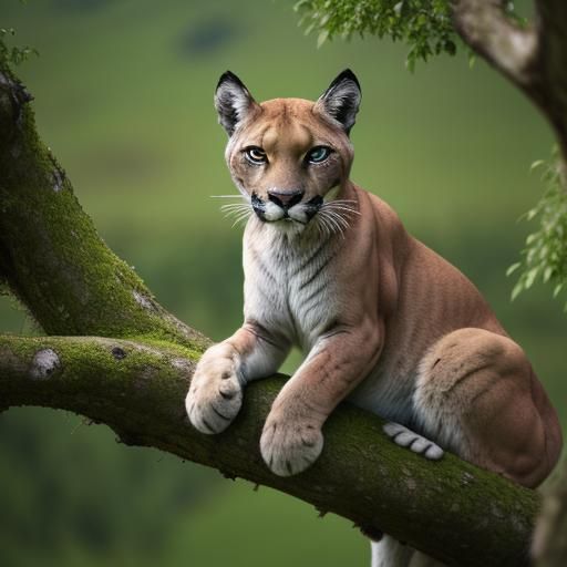 Puma Surveying Landscape From Tree