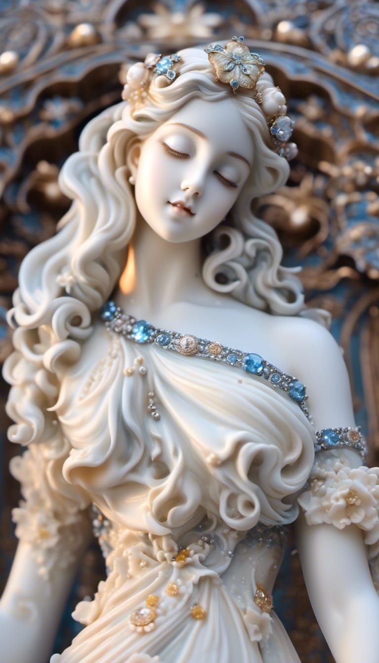 Goddess Porcelain Statue with Flowing Light Curls
