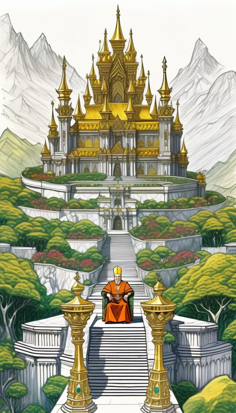 Benevolent King on Golden Throne in Dark Fantasy Art