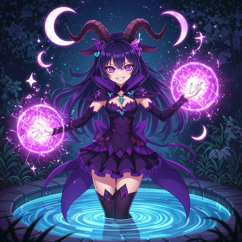 Evil Magical Girl Dancing with Dark Magic