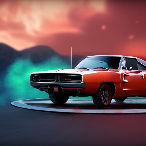 1969 Dodge Charger Sunset Car Park Matte Painting