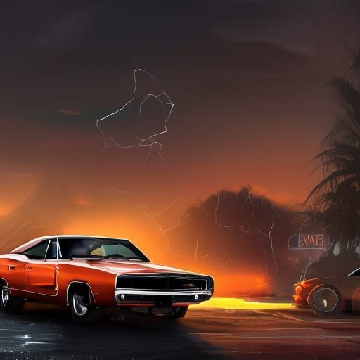 1969 Dodge Charger at Sunset with Underglow