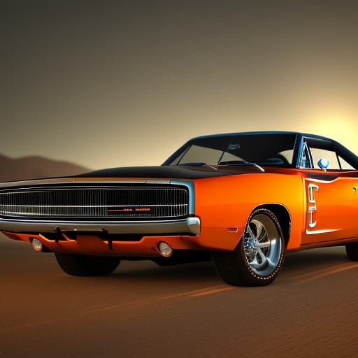 1969 Dodge Charger at Sunset: Matte Painting