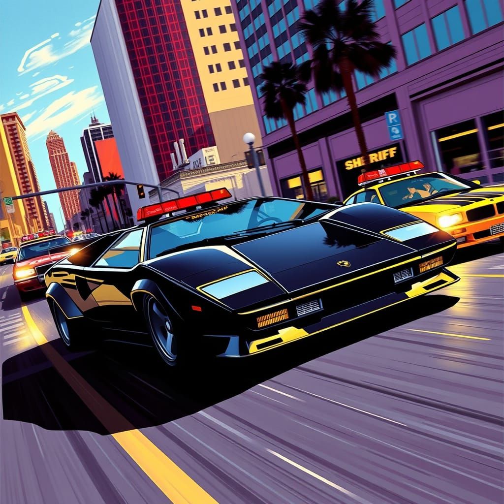 Lamborghini Countach Races Through Retro Los Angeles