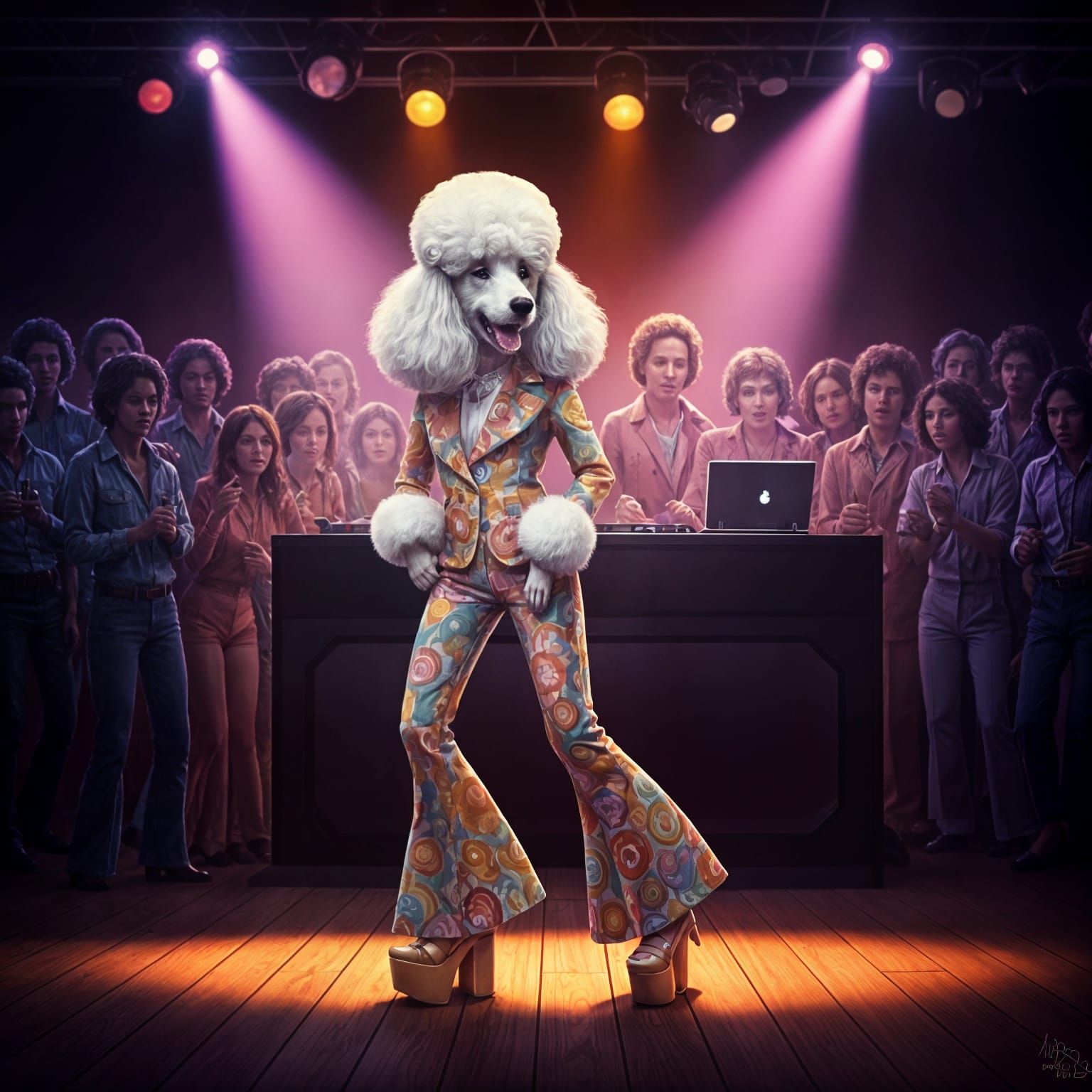 Glamorous Poodle in Retro Disco Attire