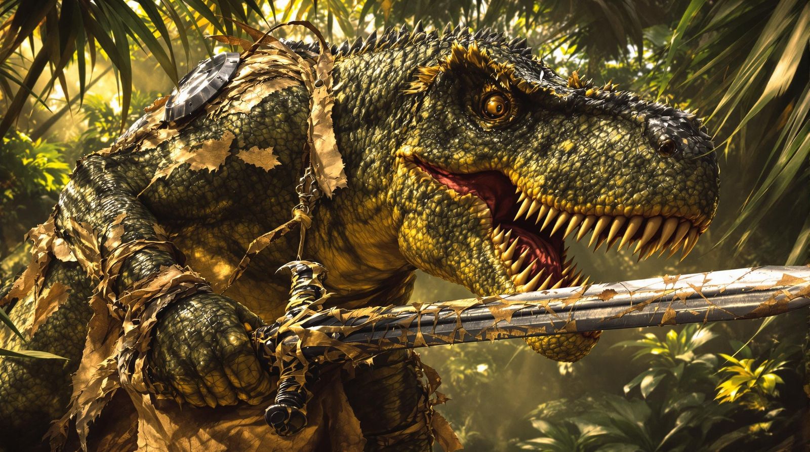 Prehistoric Warrior Wields Ancient Sword in Jungle Battlegro...