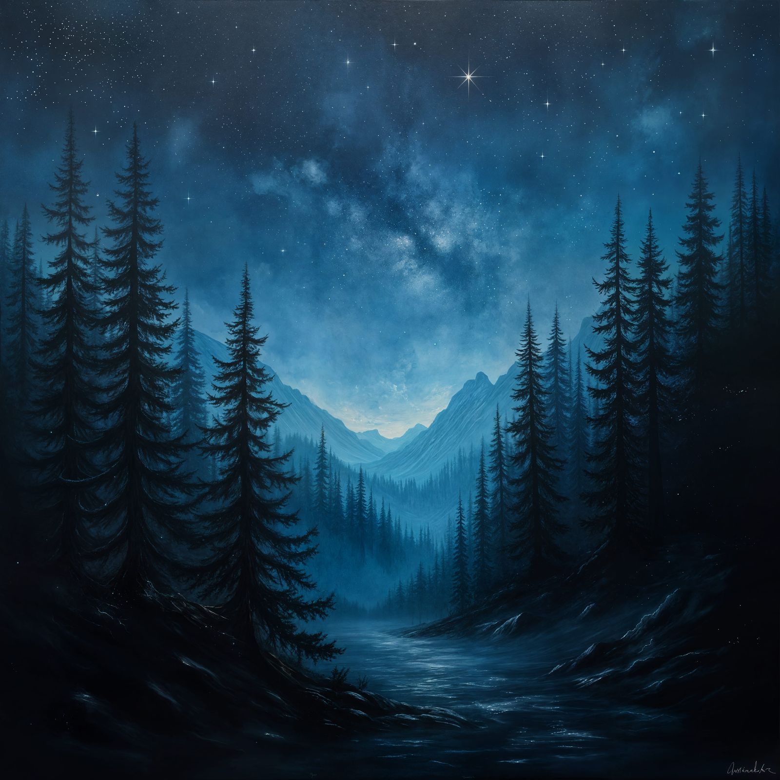 Dramatic Tenebrae Painting of Starry Night Sky