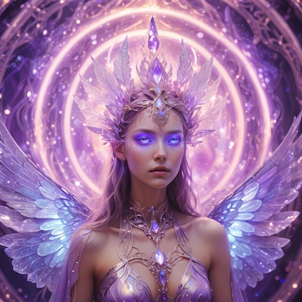 Holographic Violet Flame Priestess with Crystal Wings