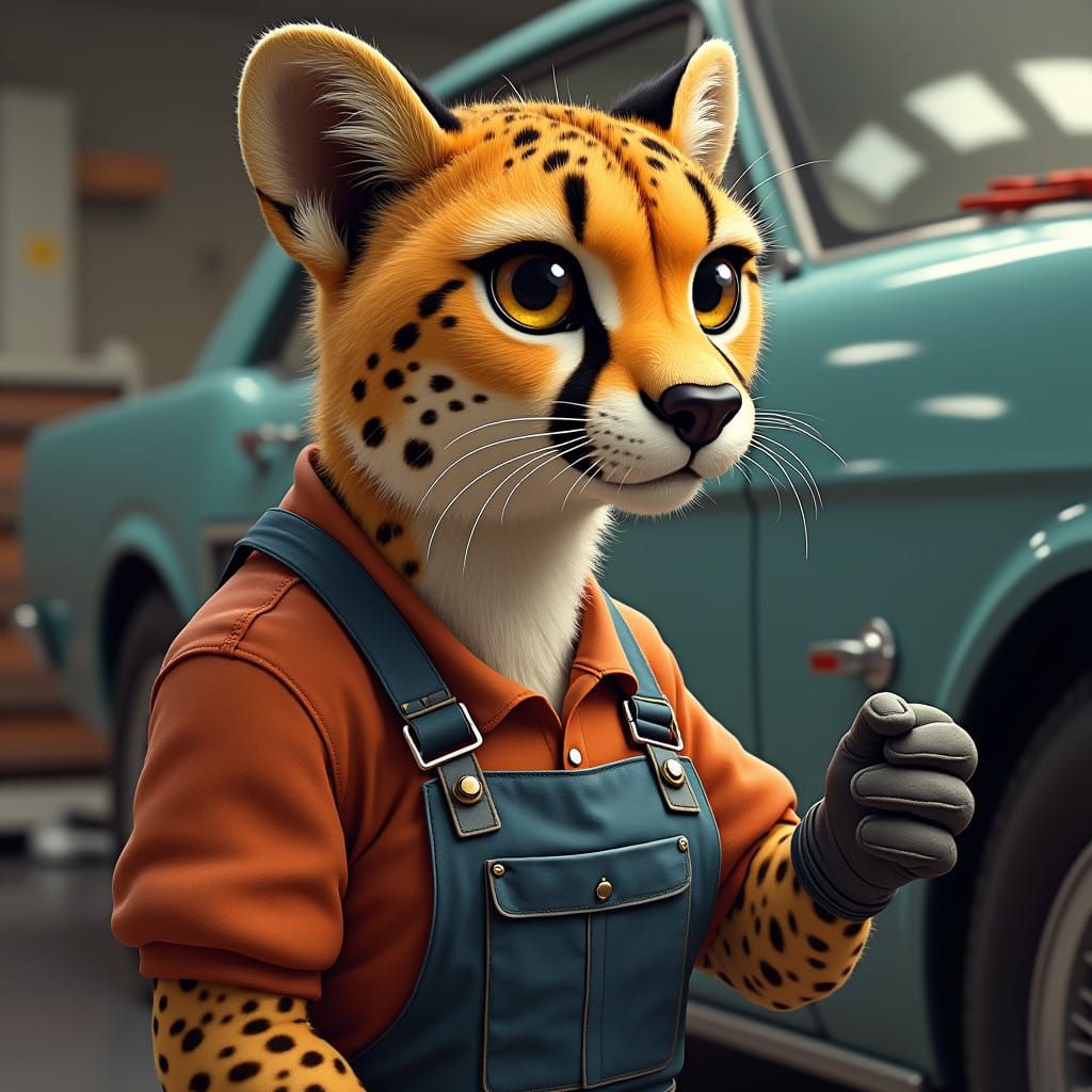 Mechanic Cheetah: A Female Feline in Overalls
