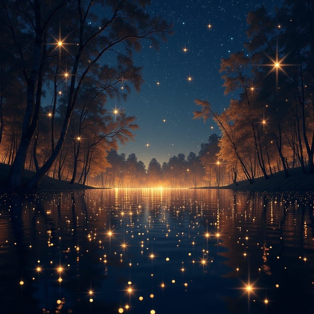 Gold and Copper Stars in Dark Blue Sky