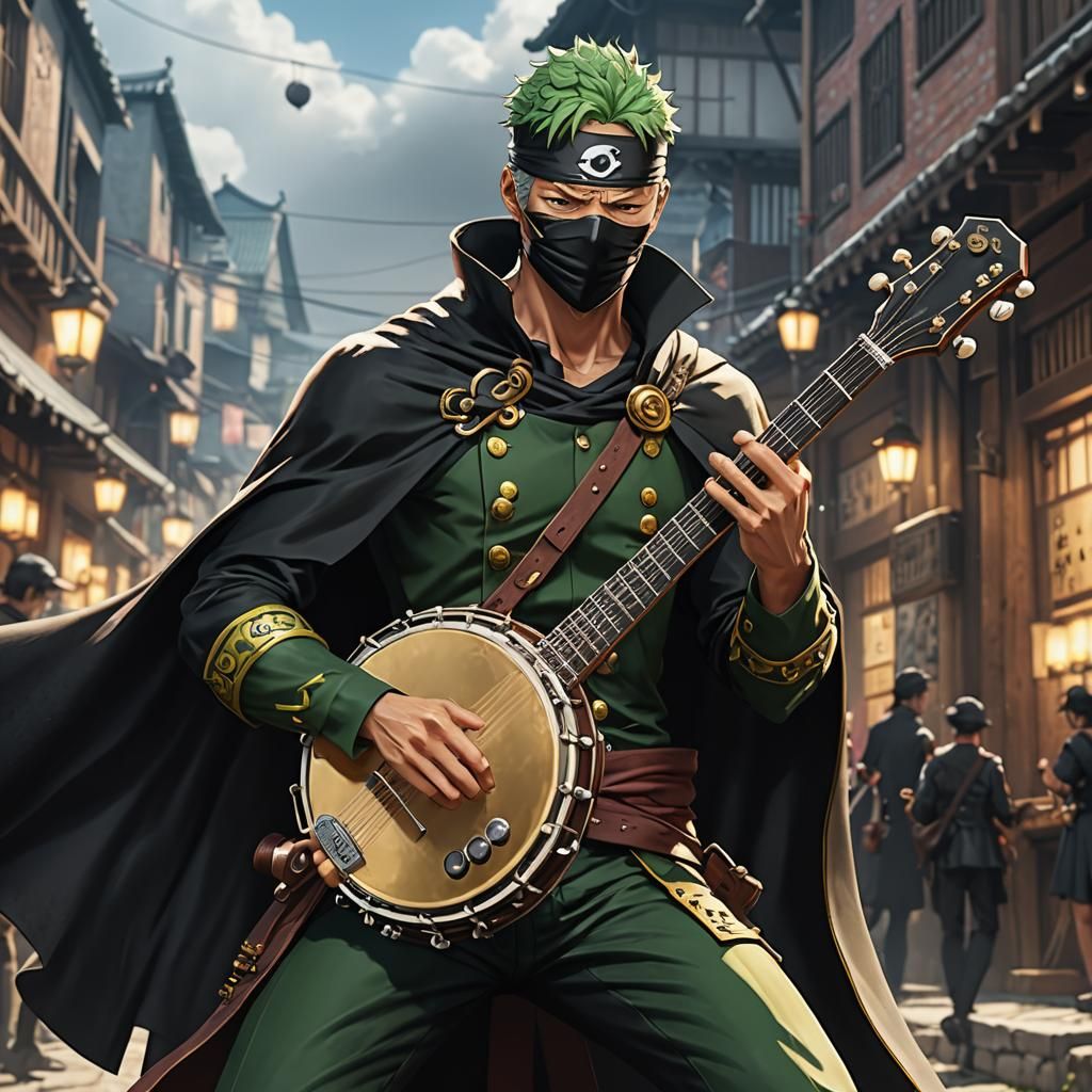 Zoro Plays Banjo: 3D Anime Art