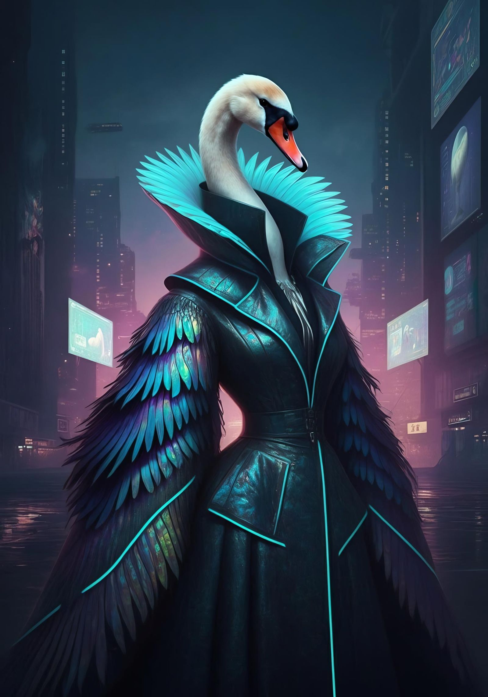 Cyberpunk Swan Lady in Photorealistic Style