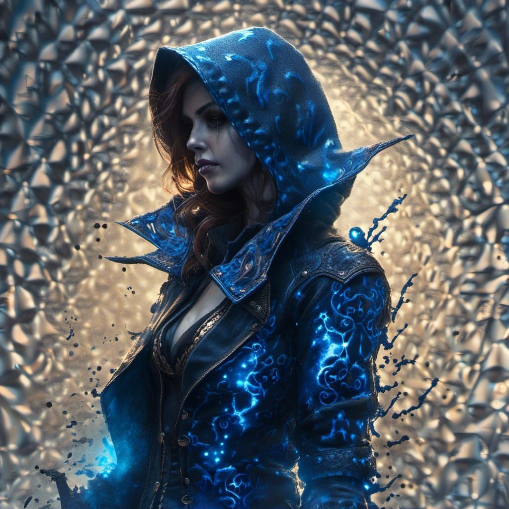 Electric Blue Reaper Assassin in Steampunk Style