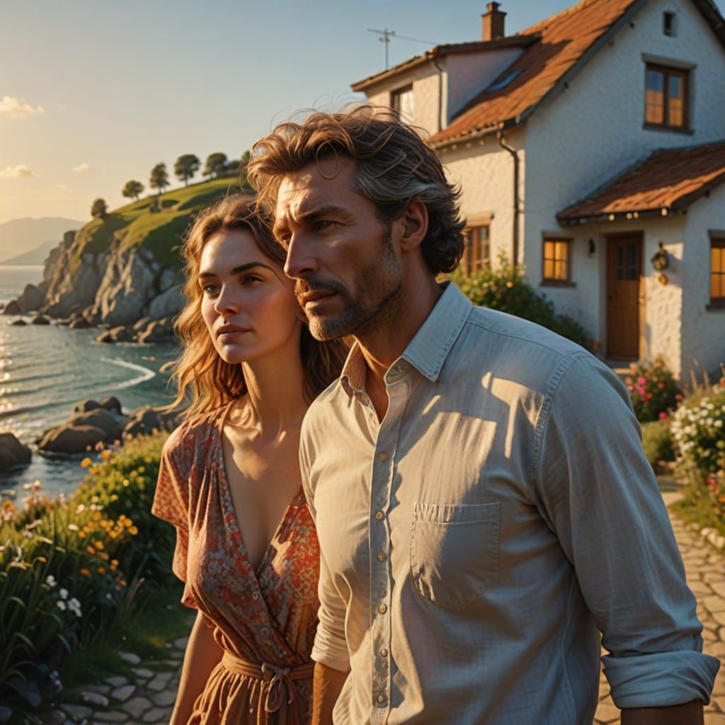 Coastal Cottage Walk in Vivid Digital Art