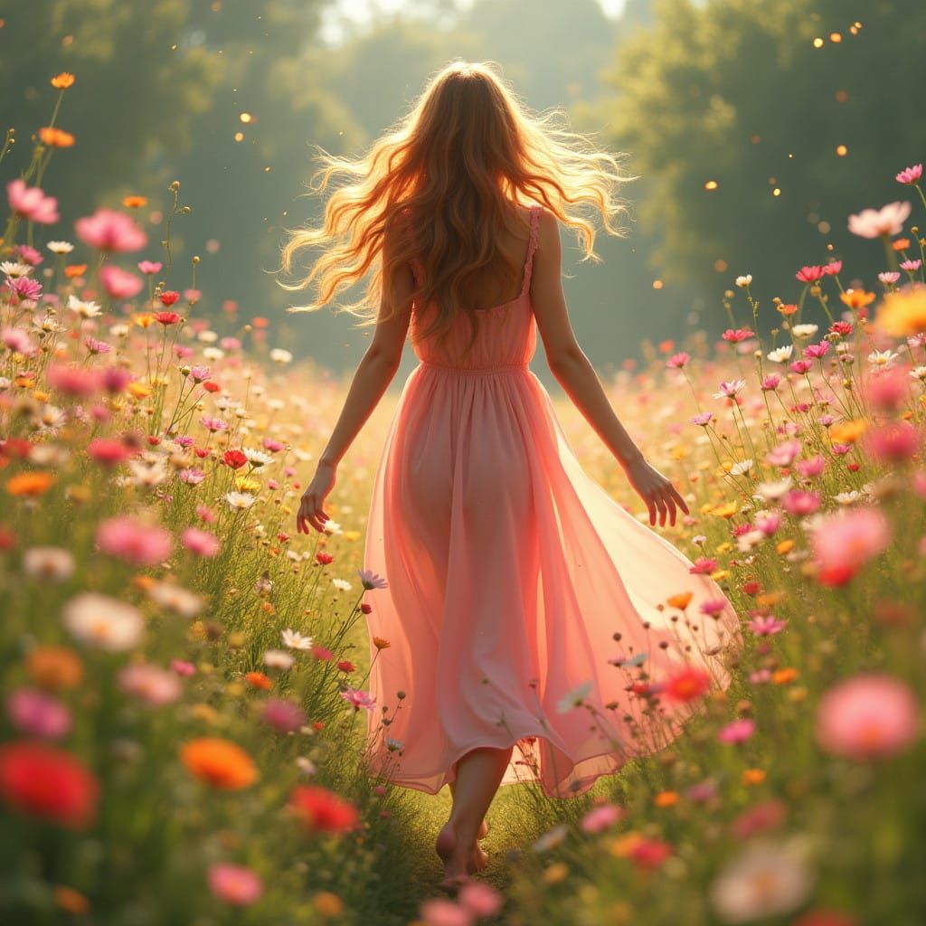 Enchanted Goddess Blooms in Vibrant Wildflower Meadow