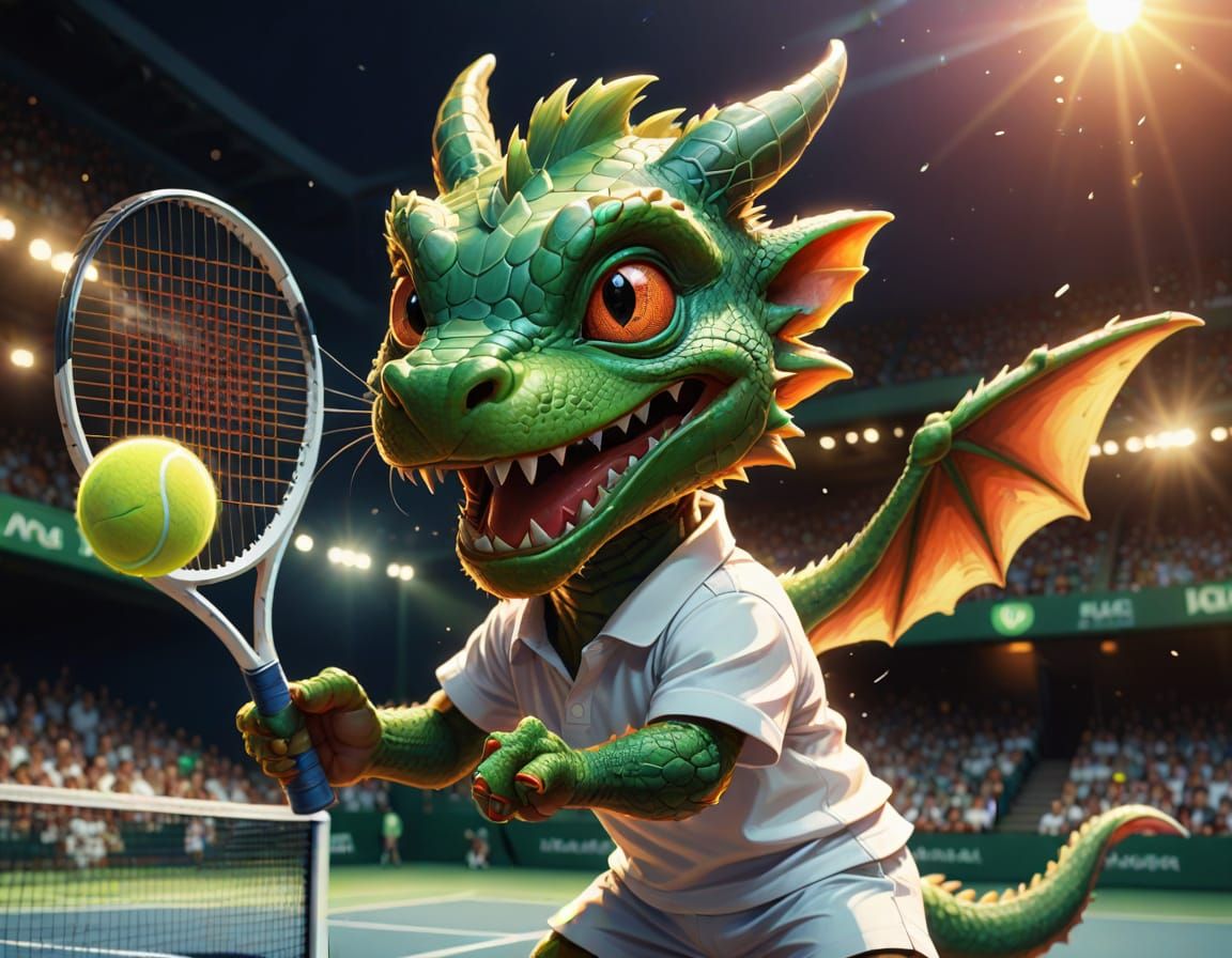 Little dragon plays wombledon - Tennis