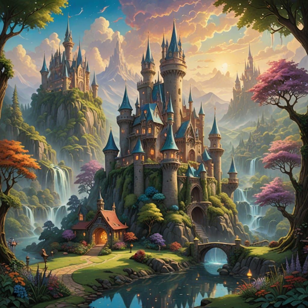 Whimsical Fantasy Castle with Guardian Dragons