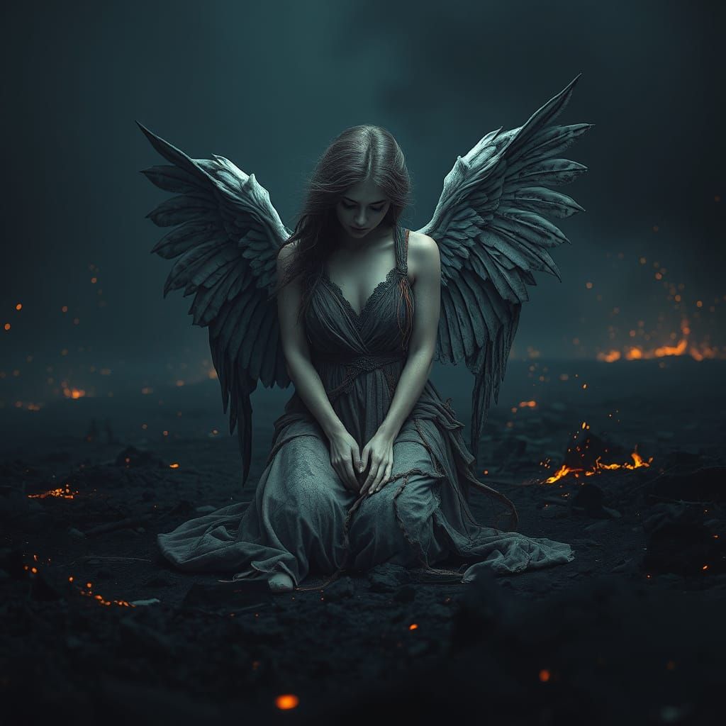 Tragic Angel Falls in a Desolate, Smoldering Landscape