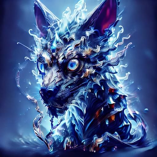 Fiery Vampire Dog Skull with Crystal Eyes