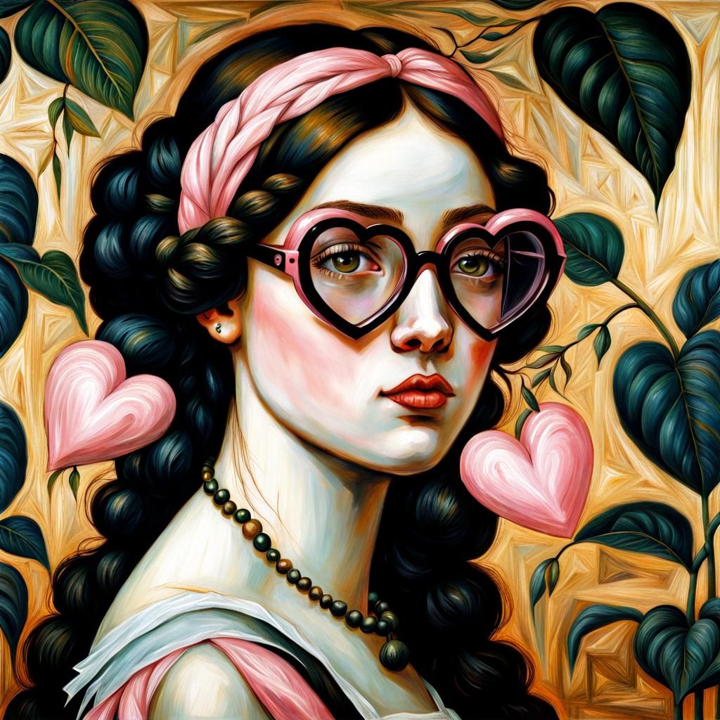 Emo Girl with Heart Glasses in Klimt Style