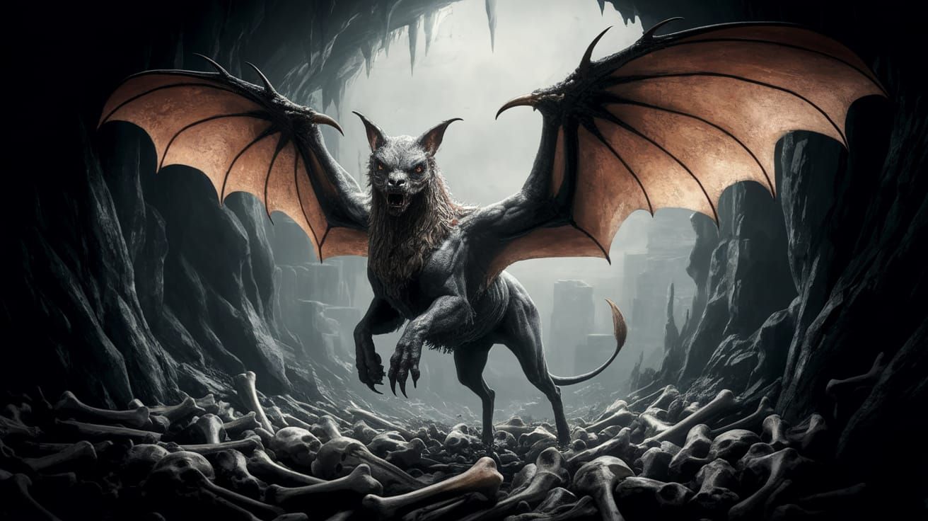 Ethereal Gryphon Emerges from Dark Cave