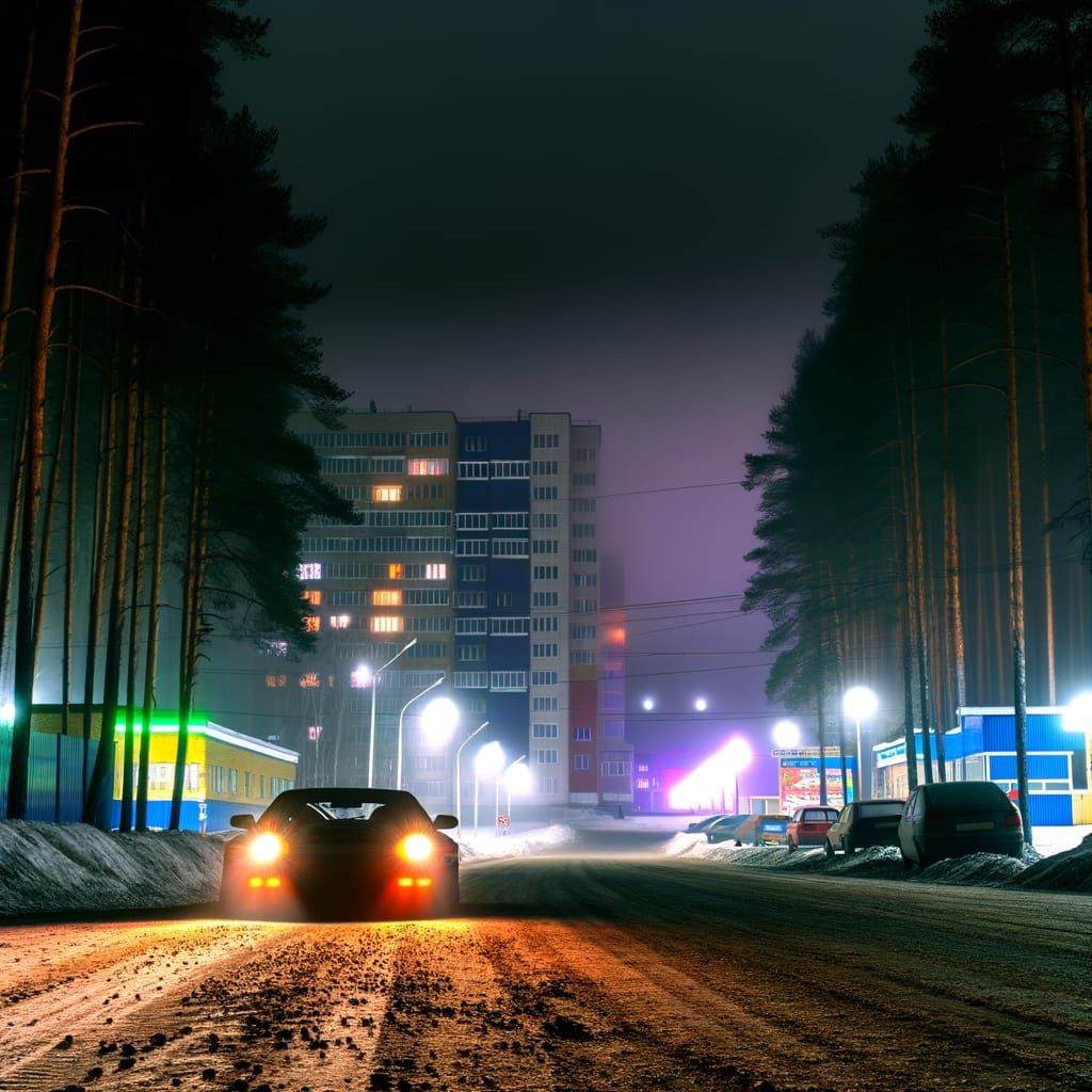Mysterious Nighttime Racing Scene in Akademgorodok
