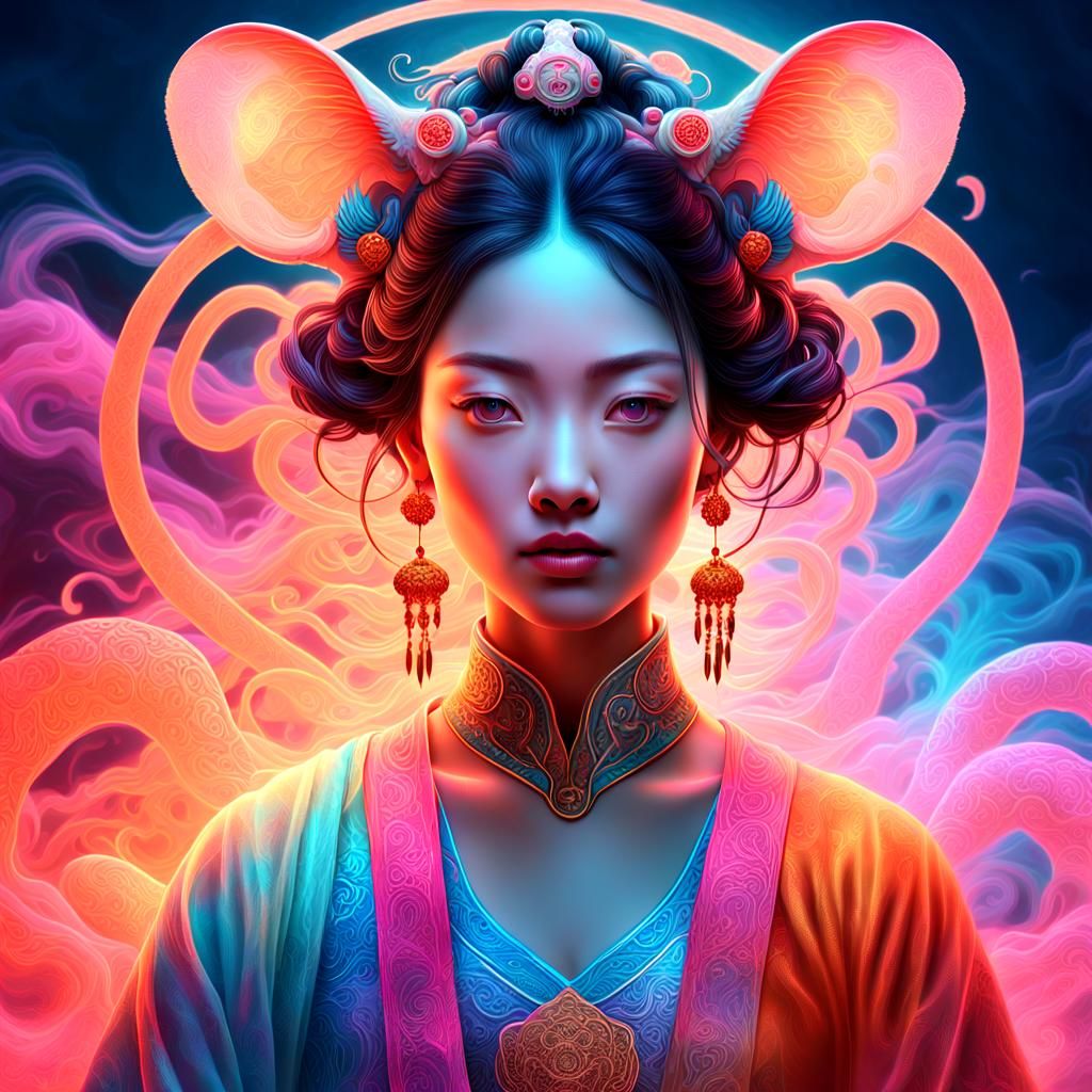 Rat Zodiac Goddess in Vibrant Digital Art