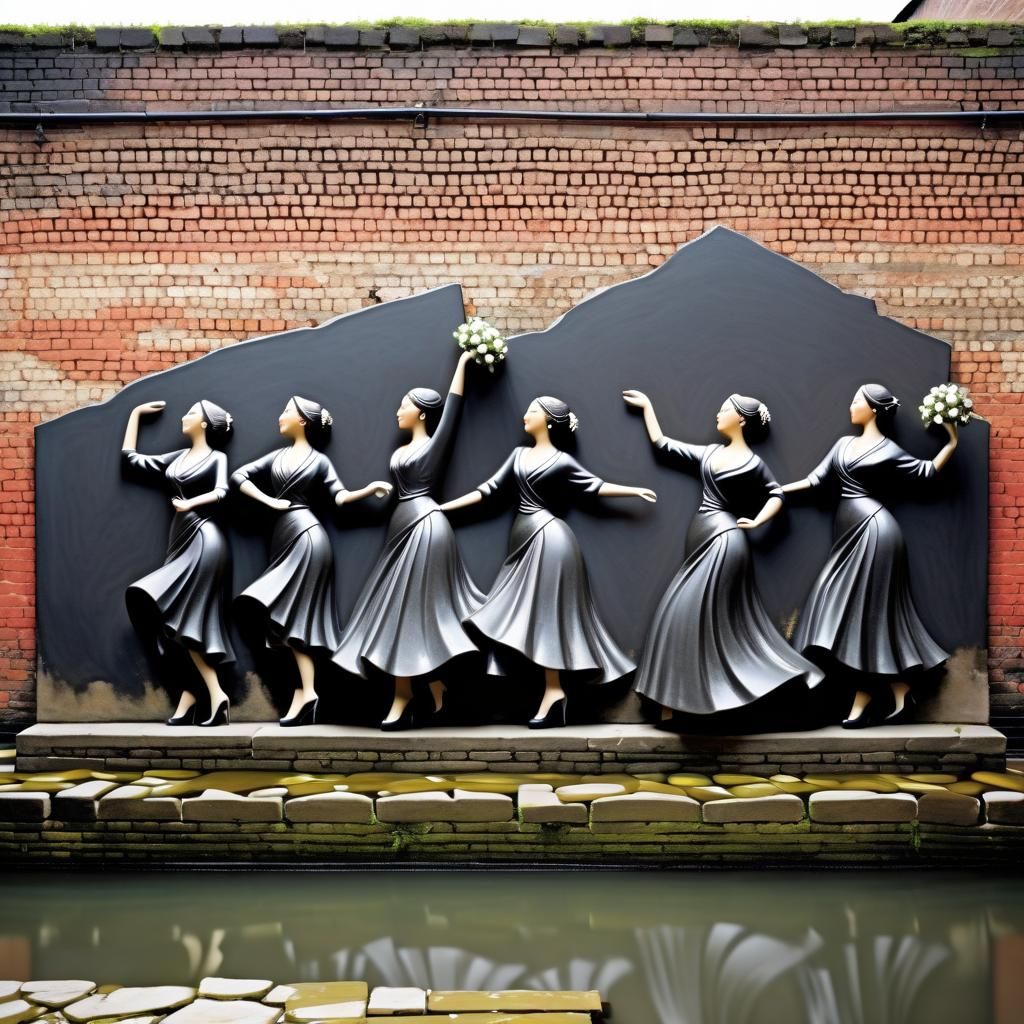 Surreal Stone Waterway with Dancing Figures