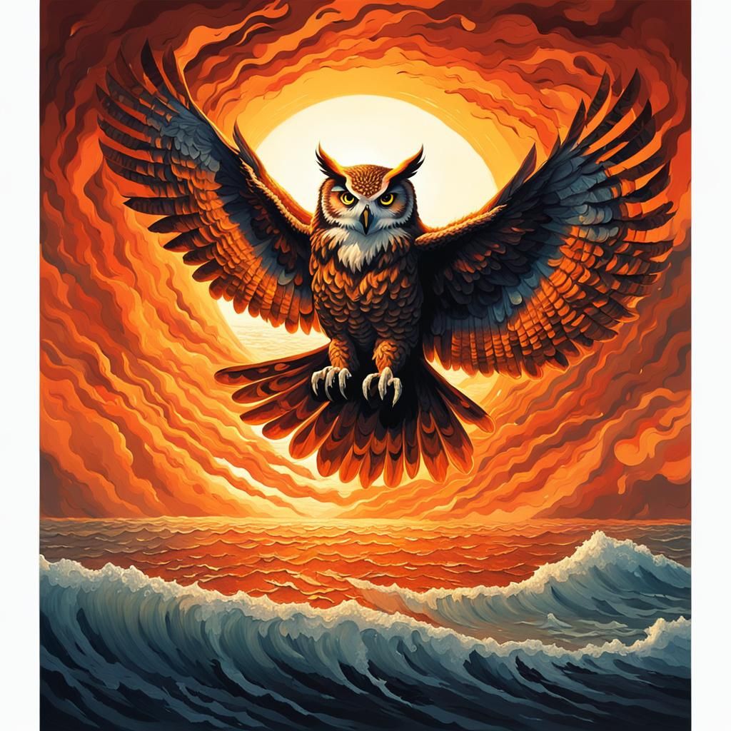 Fiery Owl on Burning Planet Digital Art