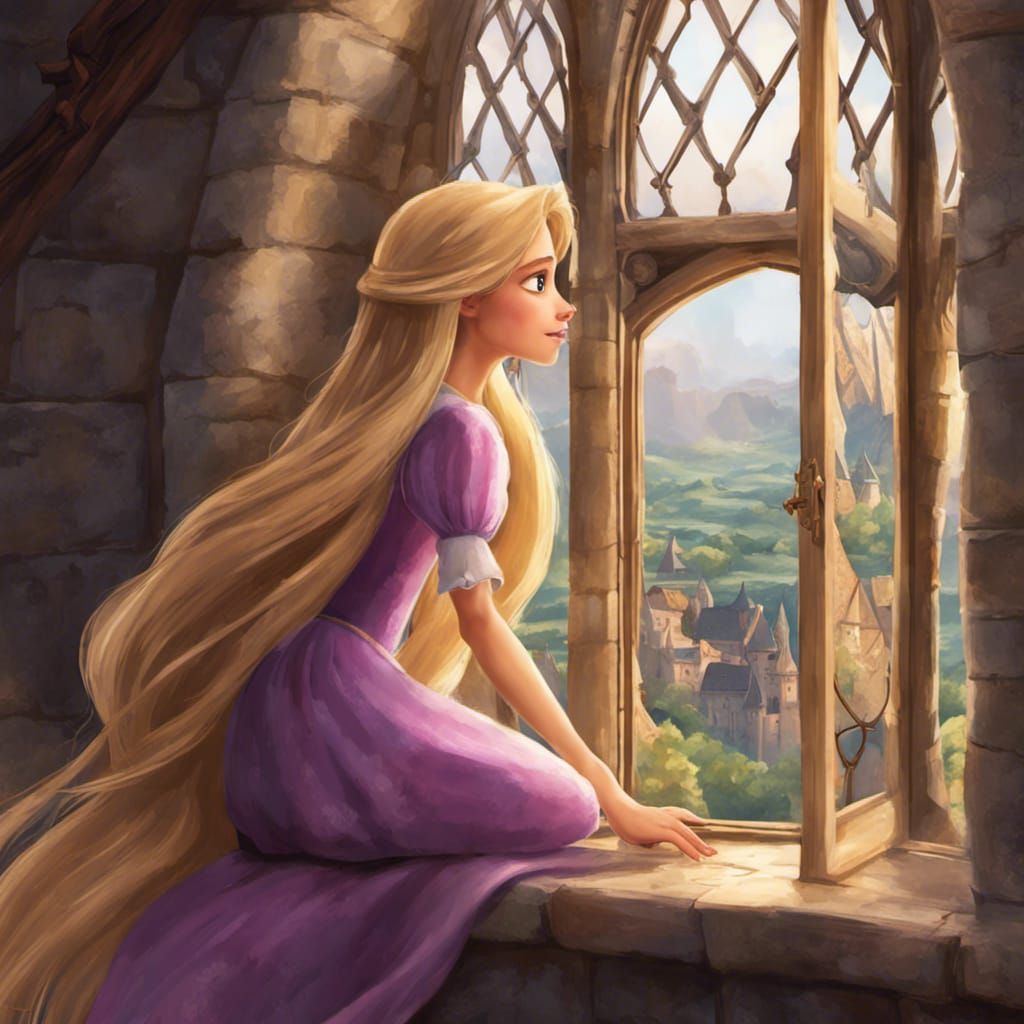 Rapunzel in Tower Room with Long Hair