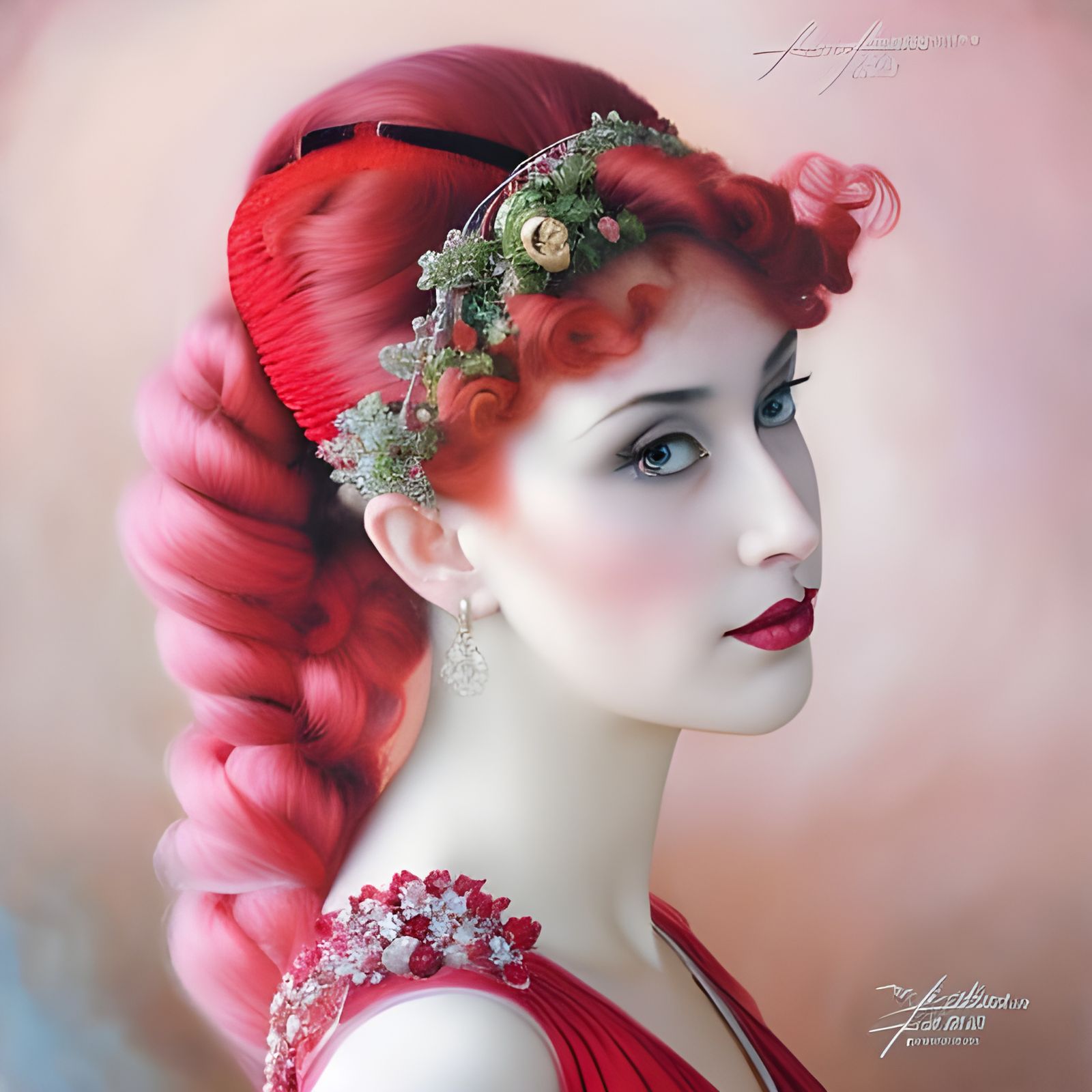 Girl in Red Dress: Surreal Hyperrealistic Portrait
