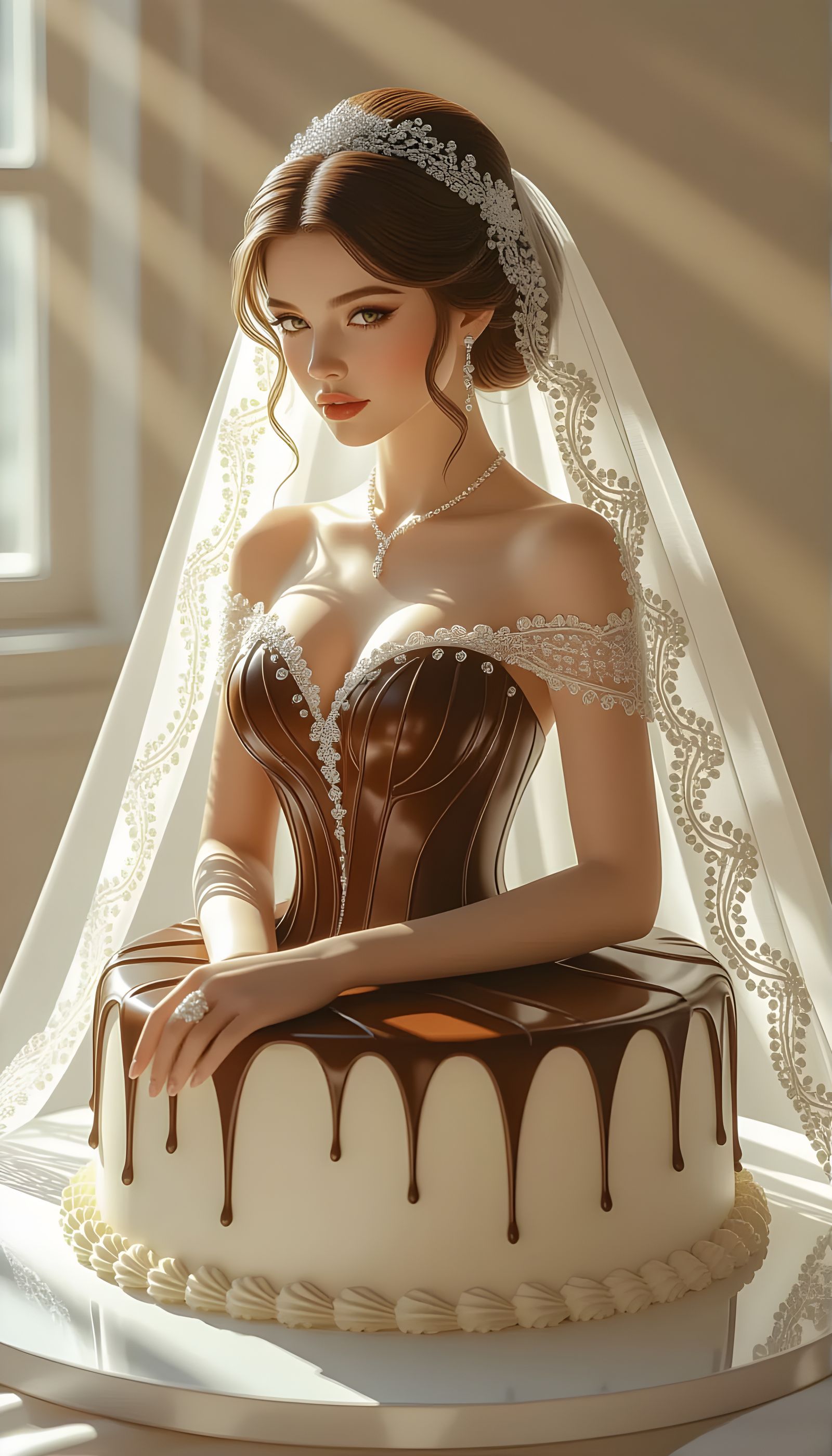 Chocolate Nymph in Wedding Dress, Digital Art