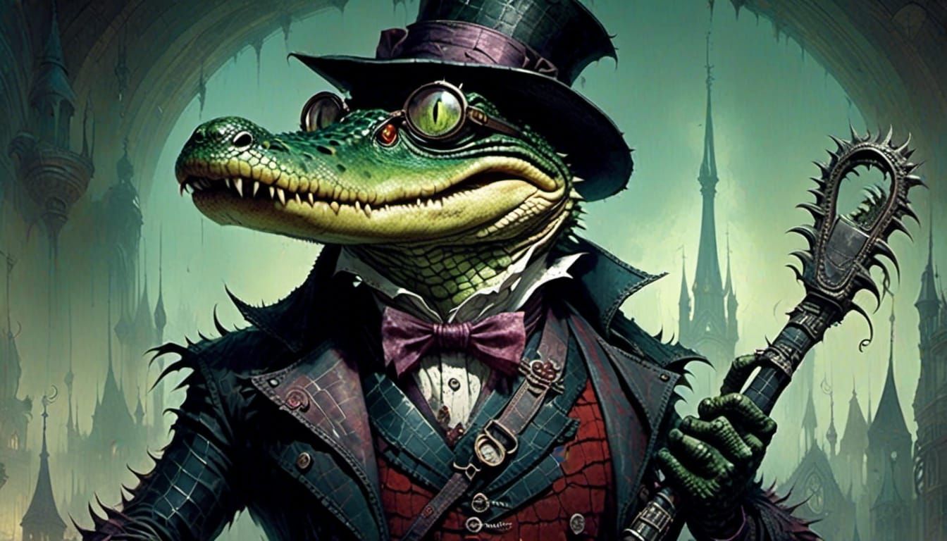 Hipster Alligator's Farewell: A Grimly Styled Departure