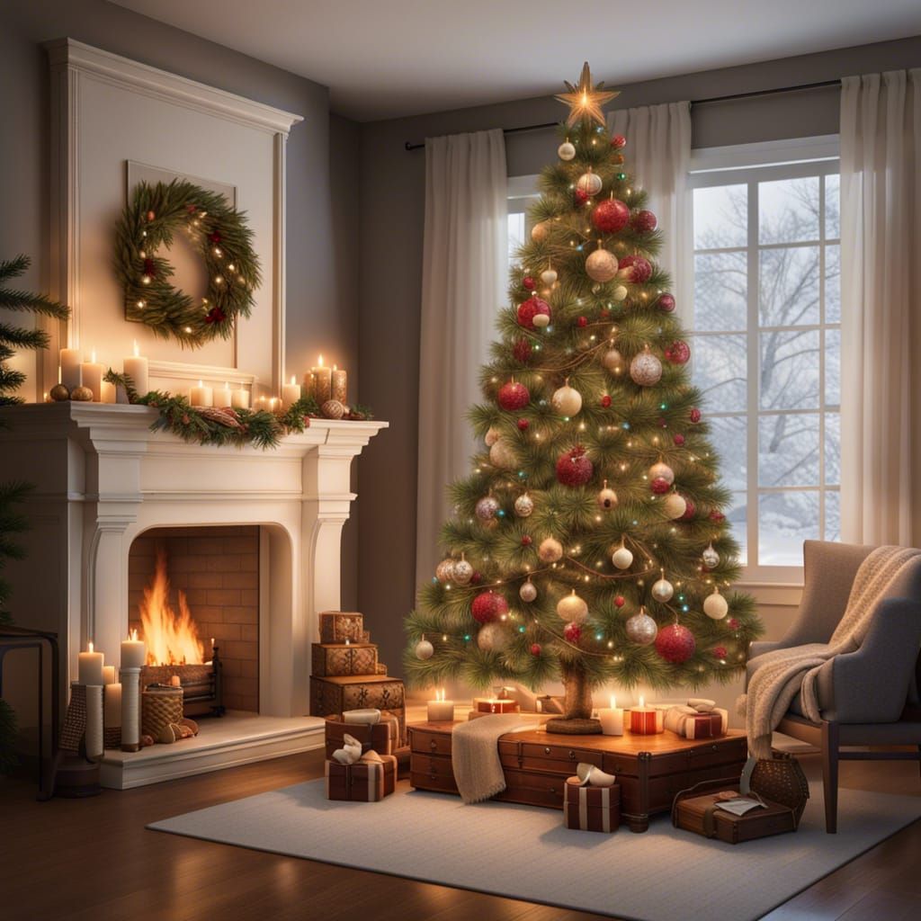 Warm Holiday Gathering by Fireplace: Matte Painting