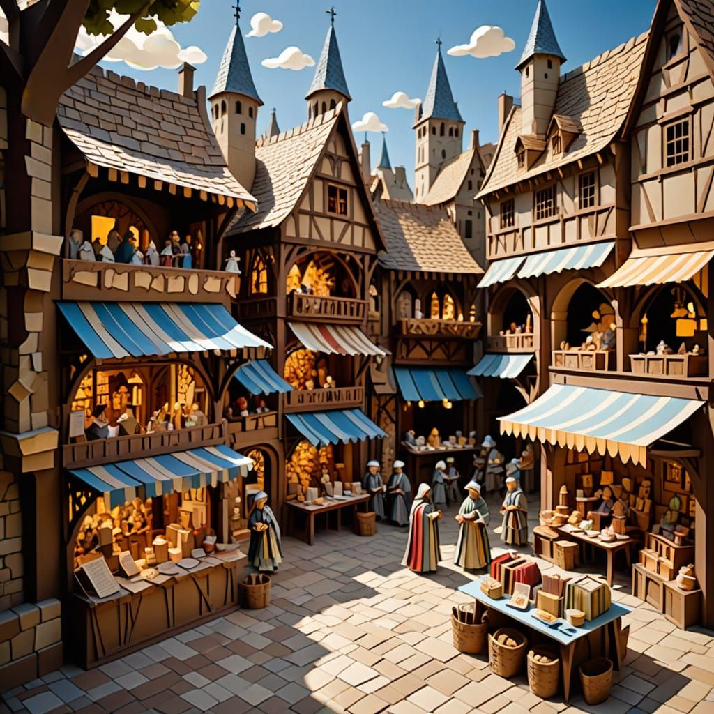 Whimsical Papercraft Medieval Marketplace