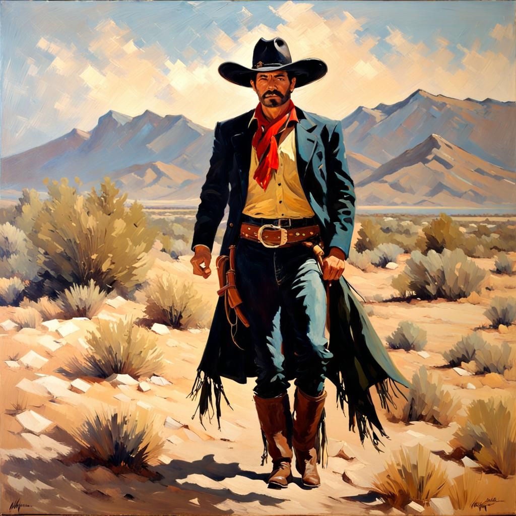 Vaquero in Desert: Impressionistic Oil Painting