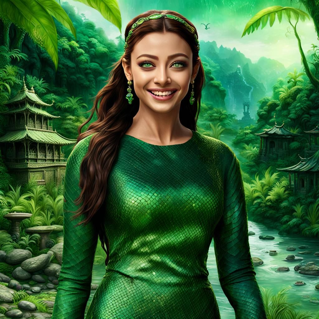 Aishwarya Rai in Jungle Temple, Dark Fantasy Art