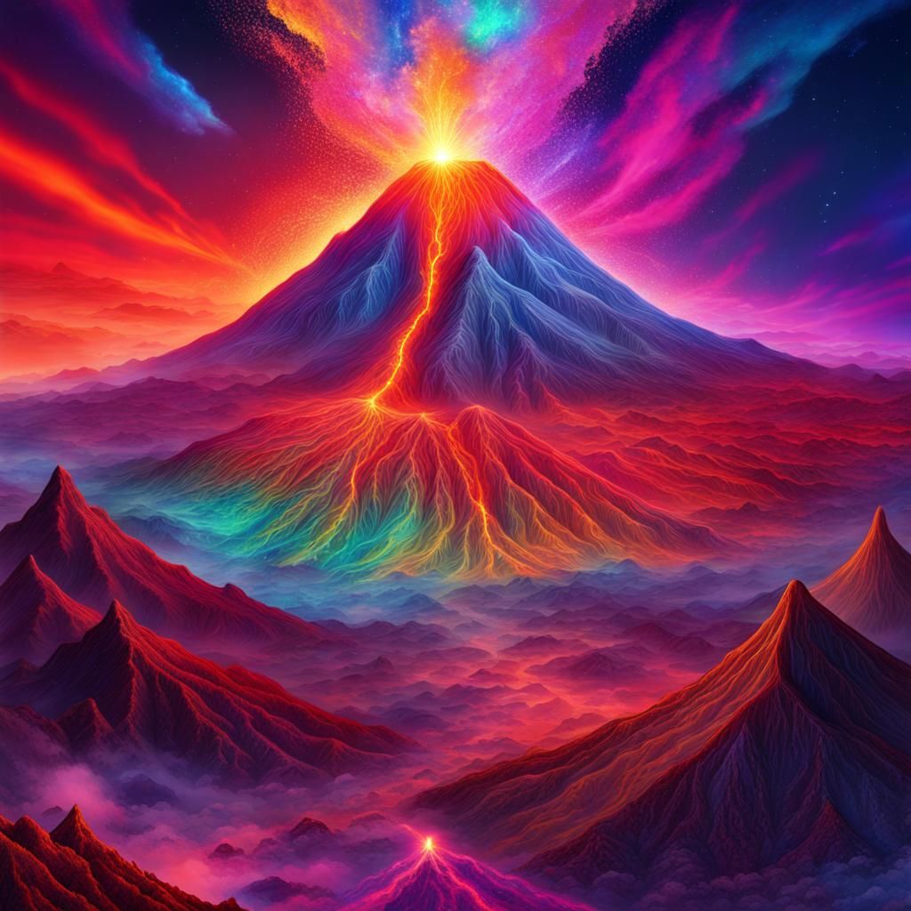 Volcano Eruption: Holographic Astral Cosmic Illustration