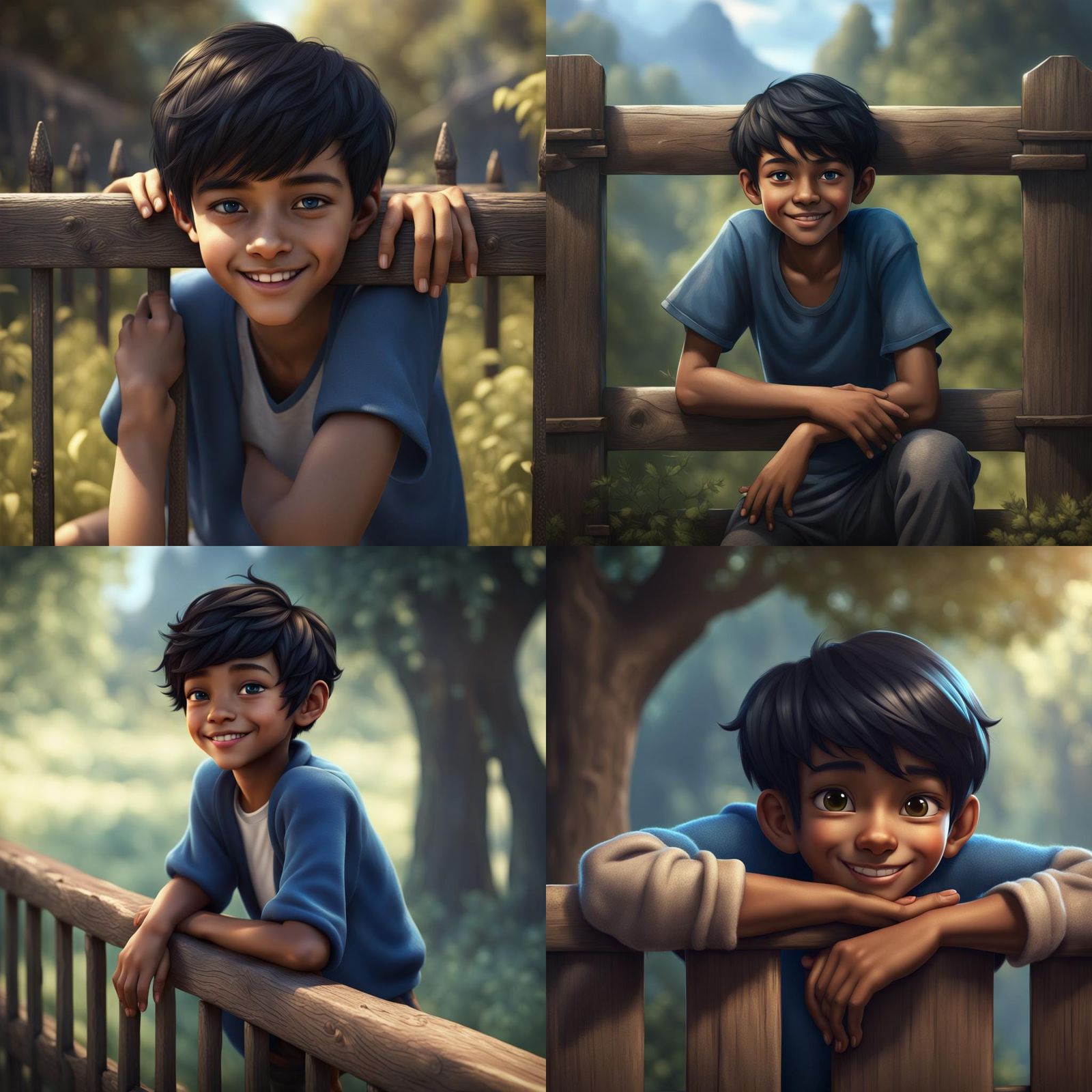 Boy on Fence, Detailed Matte Painting in 8K