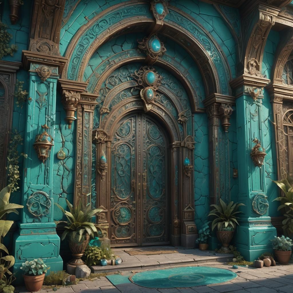 Fantastical Turquoise Entryway in Detailed Matte Painting