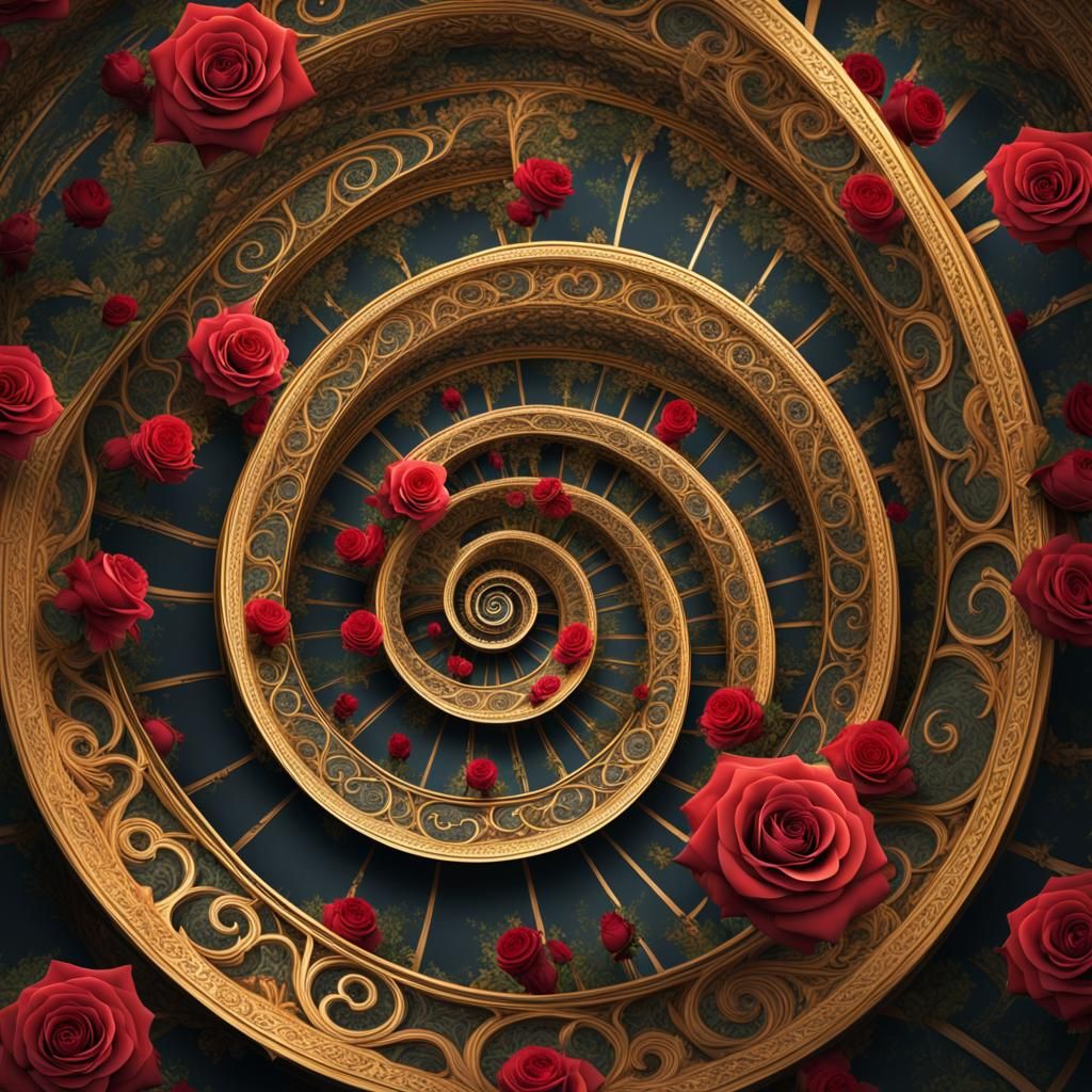 Golden Spiral of Roses: Cinematic Digital Art