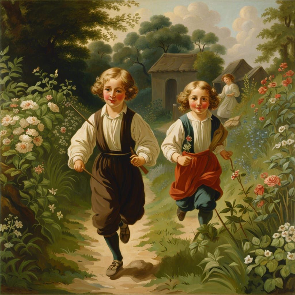 Children Playing in Overgrown Garden
