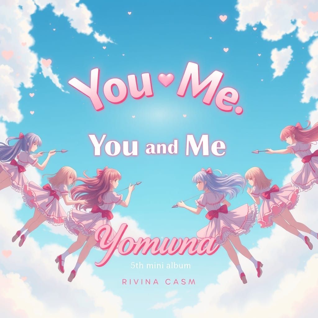 Whimsical K-Pop Album Cover with Anime Girls in Heart-Shaped...