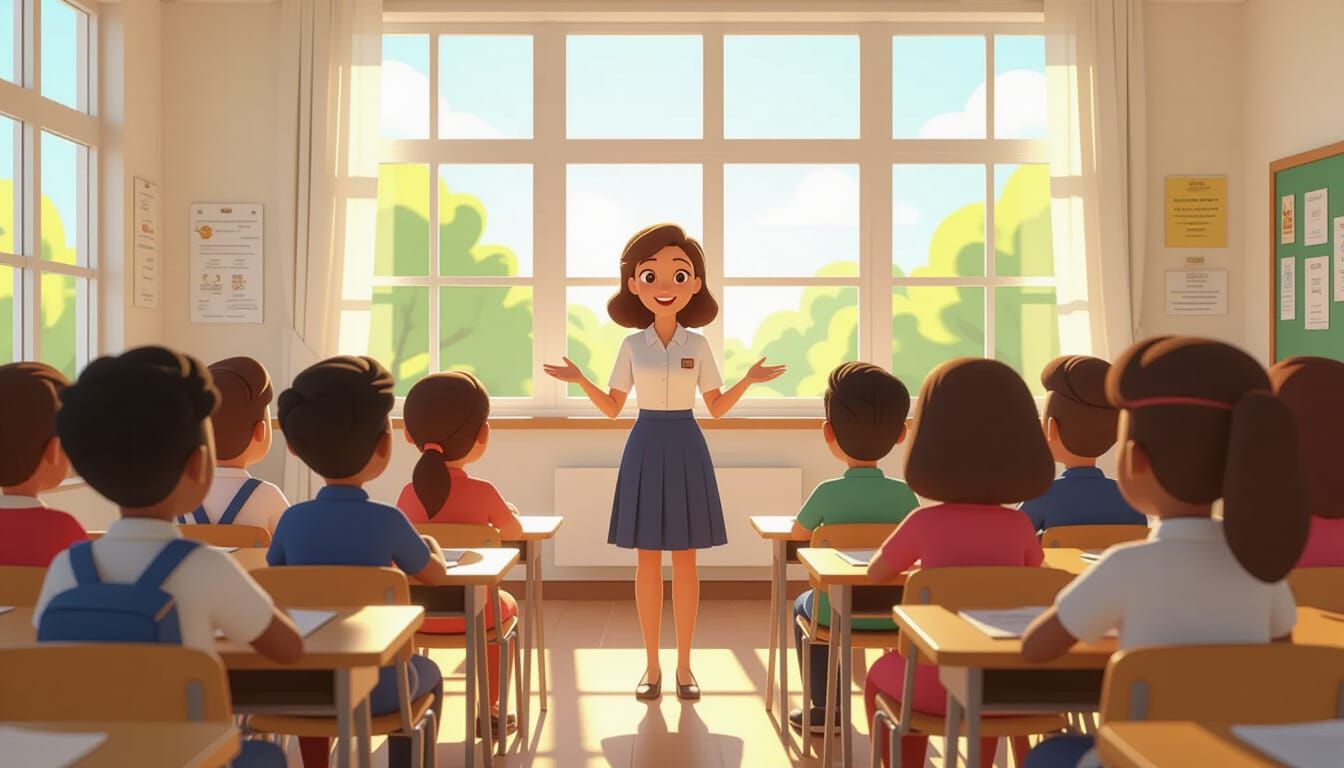 Students Engaged in Classroom Learning, Disney Animation Sty...